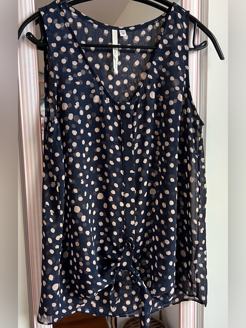 Bellatrix Navy and Cream Polka Dot Sleeveless Tie-Front Camisole